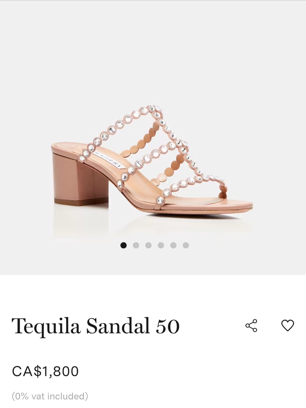 Aquazzura Tequila 50 Crystal Sandals Nude Leather EU 36.5